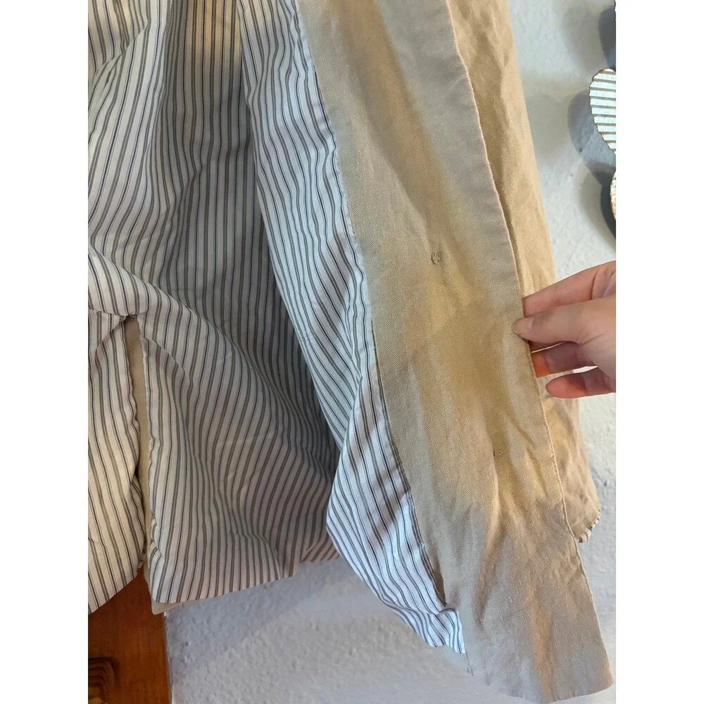 Halston open front linen blend blazer natural tan beige L professional jacket